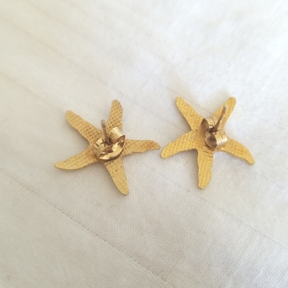 Gold Purple Starfish Earrings - Picture 2 of 3